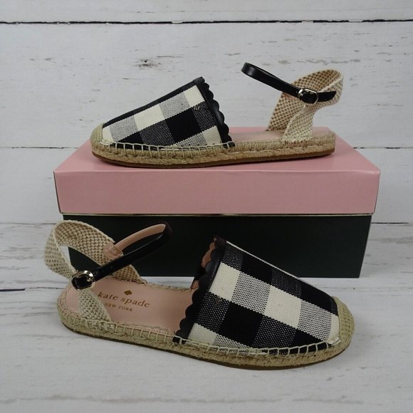 New KATE SPADE Bonnie Espadrille Sandals Sling Back Flats Gingham Casual Size 7 - Picture 4 of 13